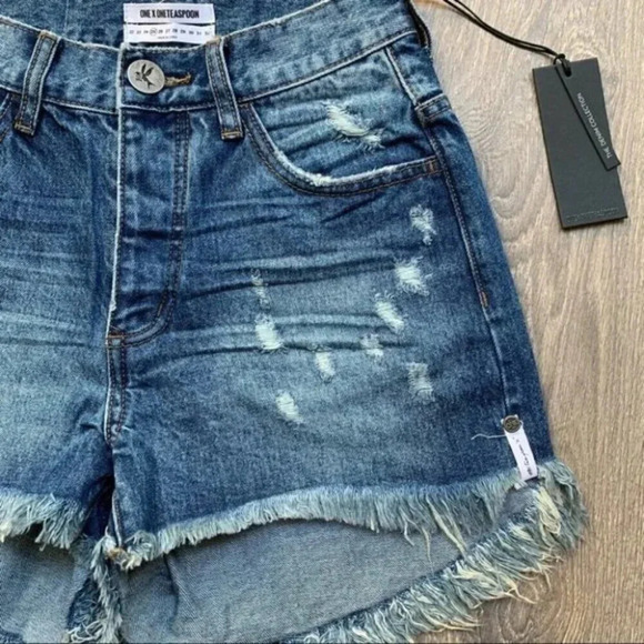 Revolve One Teaspoon High Waist Bonita Jean Short Fringe Blue Distressed Cutoffs - Picture 6 of 15
